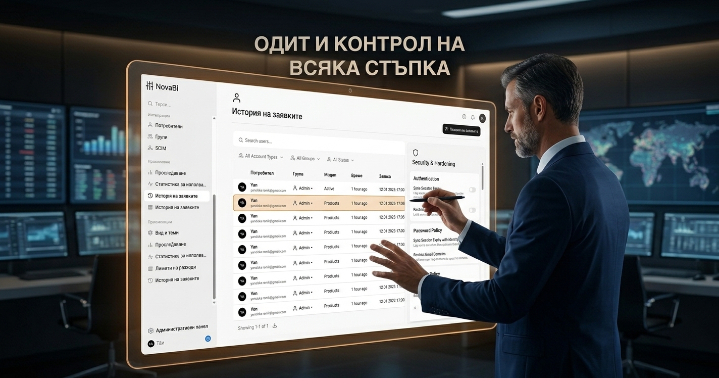 AI асистент на NovaBI, отговарящ на въпрос върху табло с данни
